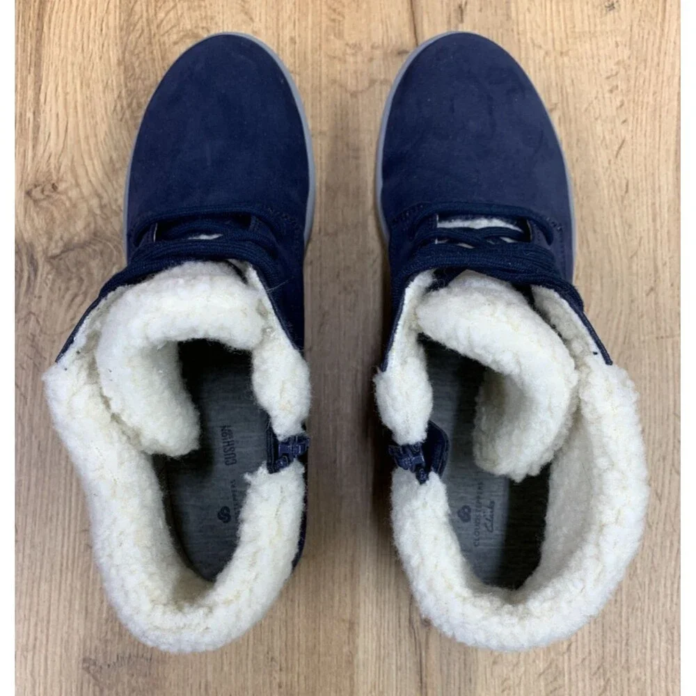 Cloudsteppers By Clarks Boots Step Flow Jay Faux Lined  Zip Lace Up Navy  10 M